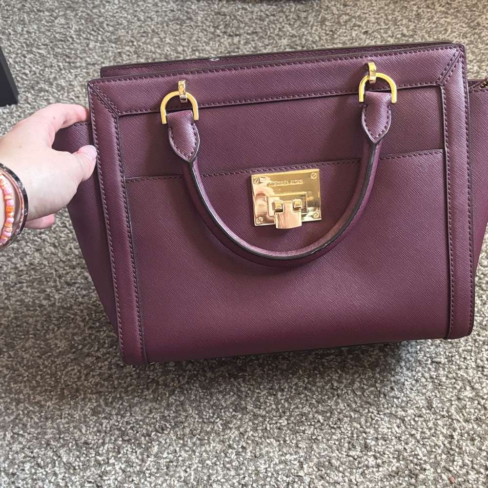 Michael Kors Plum Satchel with Gold Accents